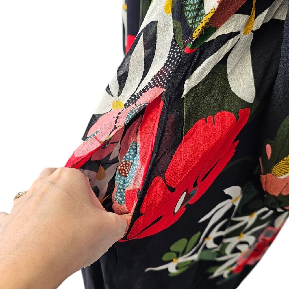 Farm Rio x Anthropologie Long-Sleeve V-Neck Floral Maxi Dress Size Medium, NWT - Picture 8 of 11